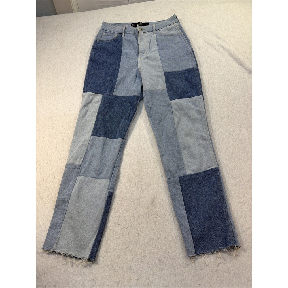 Hollister Jeans Women 27x27 Ultra High-Rise Mom Patchwork Raw Hem Light Wash